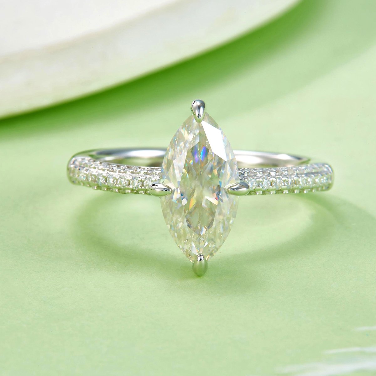 Marquise Moissanite Pave Solitaire Ring – 2ct DEW (12×6mm) - Image 2