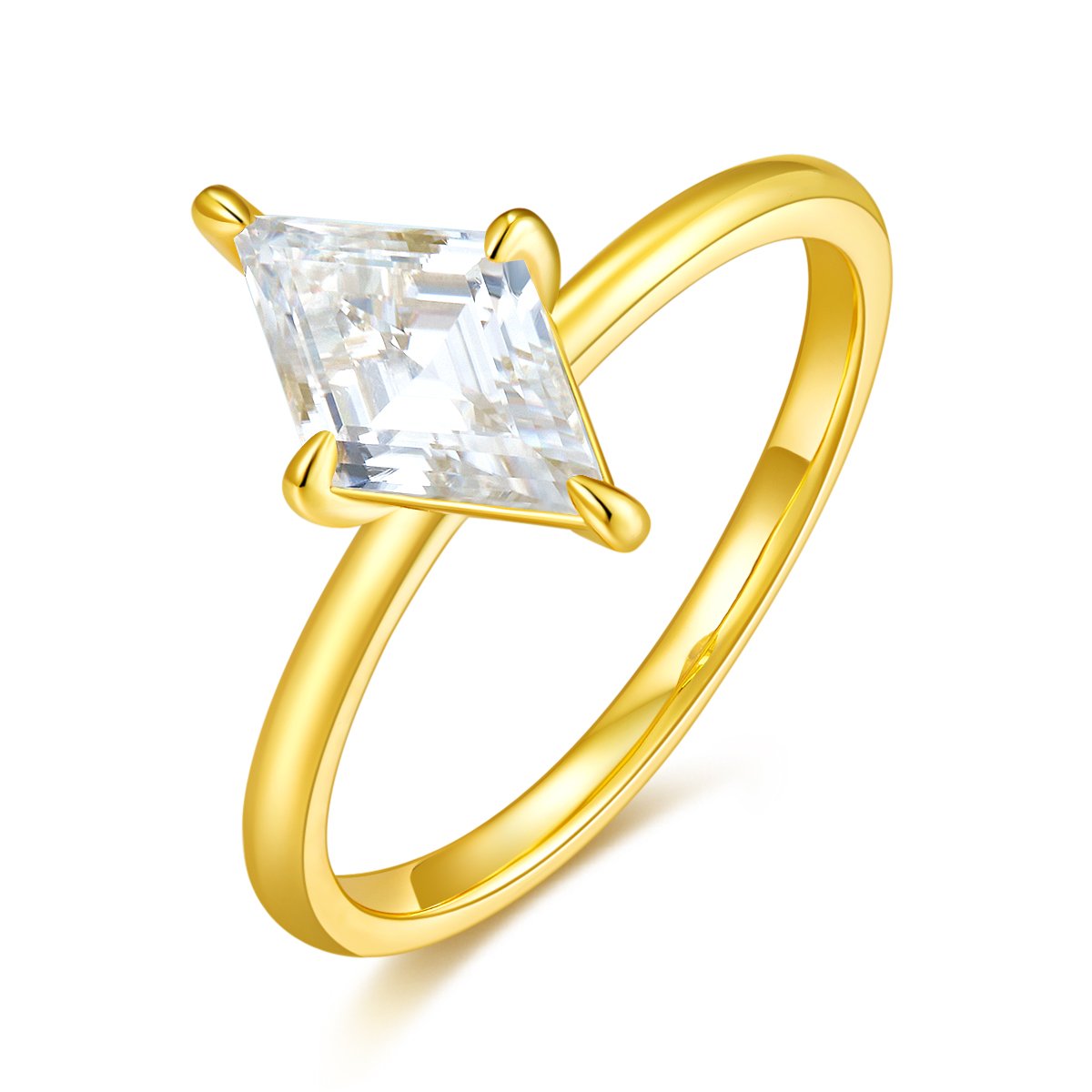 Lozenge-Cut Moissanite Solitaire Ring in 18K Yellow Gold | 2 DEW Kite Step-Cut