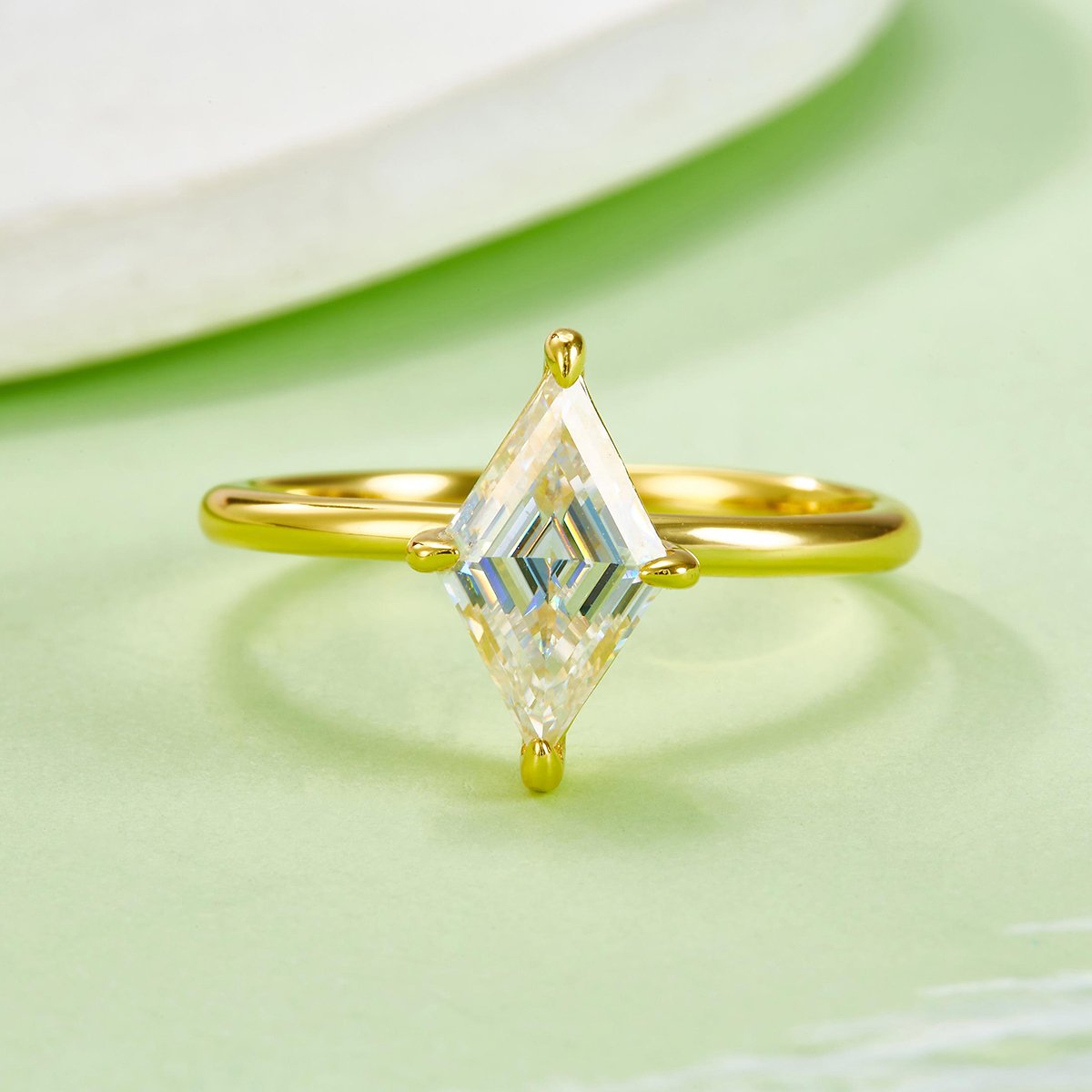 Lozenge-Cut Moissanite Solitaire Ring in 18K Yellow Gold | 2 DEW Kite Step-Cut - Image 2