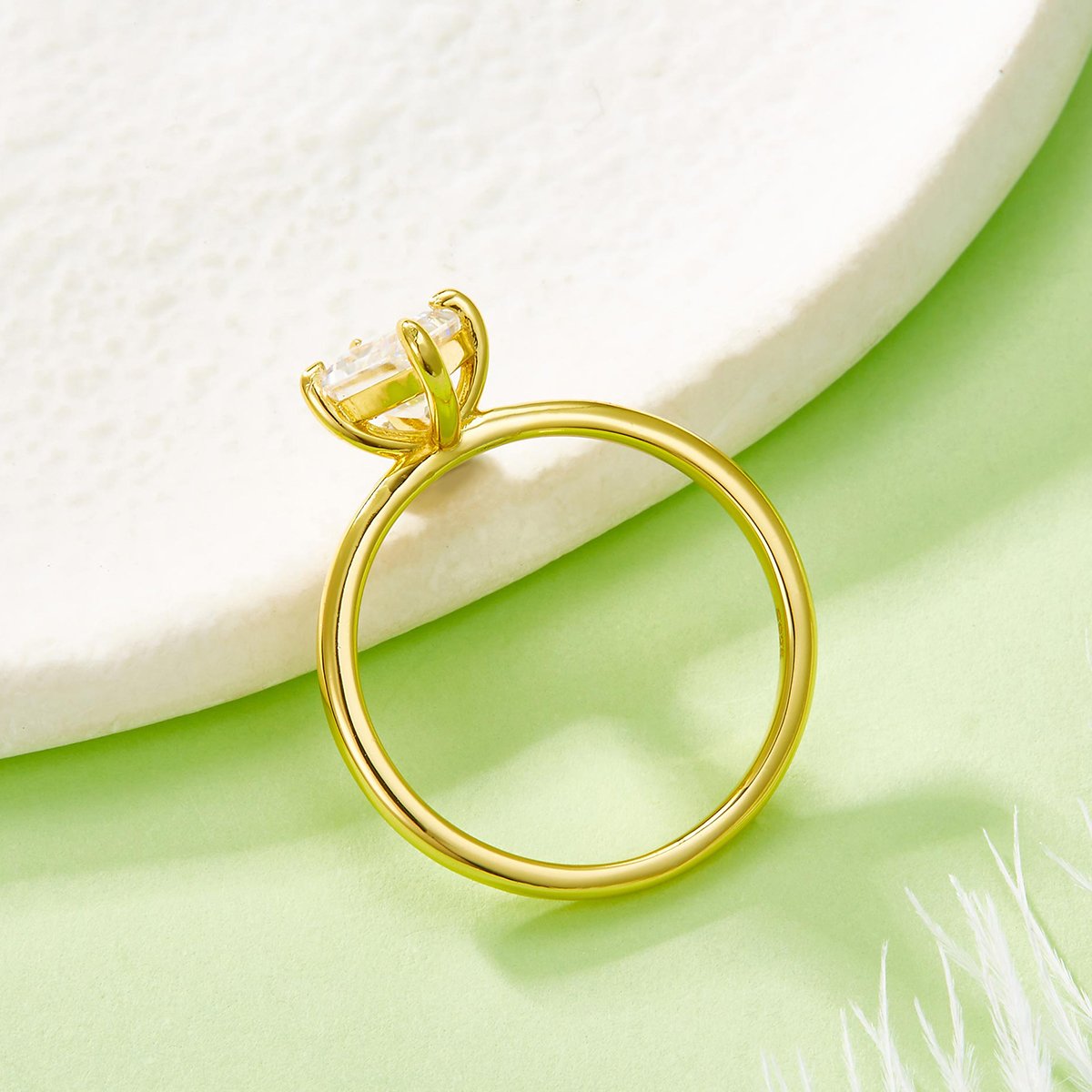 Lozenge-Cut Moissanite Solitaire Ring in 18K Yellow Gold | 2 DEW Kite Step-Cut - Image 3