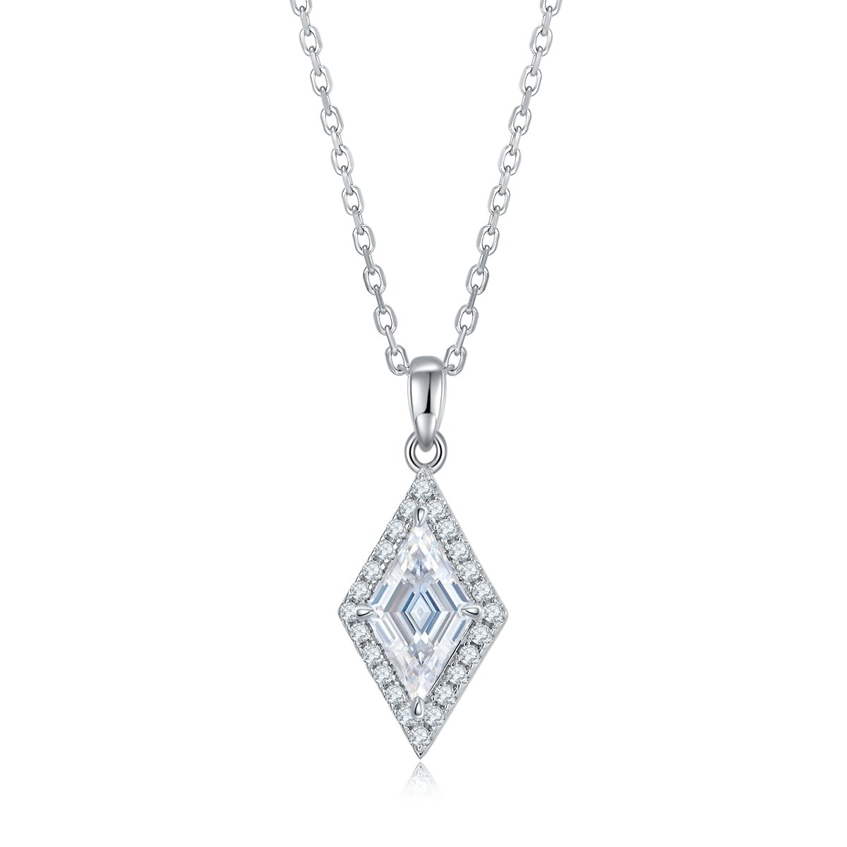 Moissanite Lozenge-Cut Halo Pendant Necklace