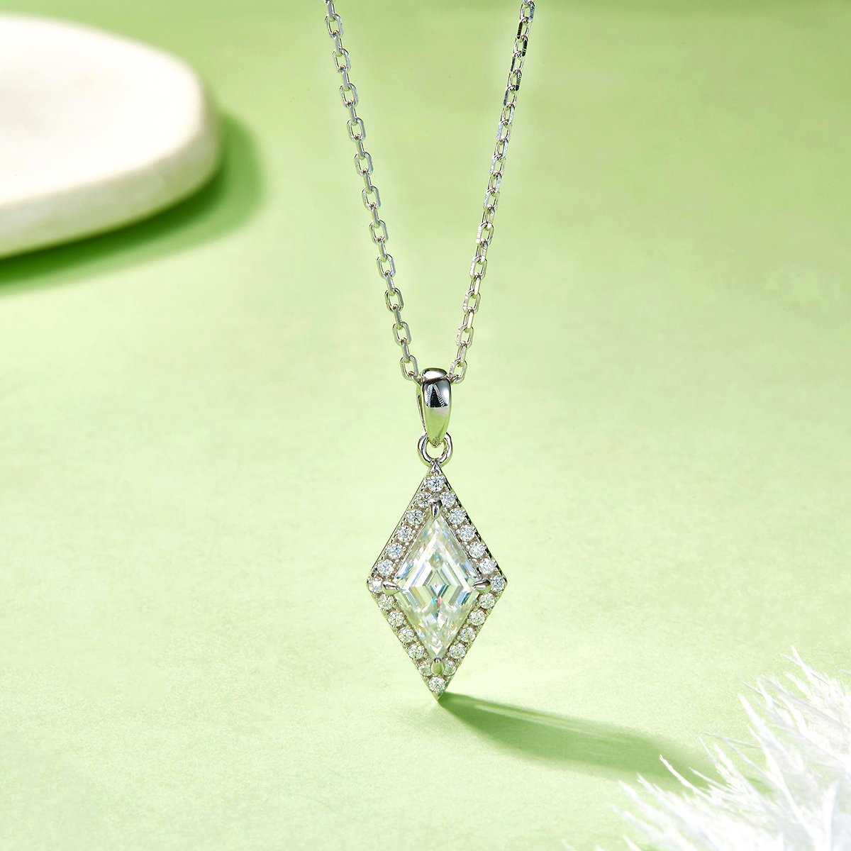 Moissanite Lozenge-Cut Halo Pendant Necklace - Image 2