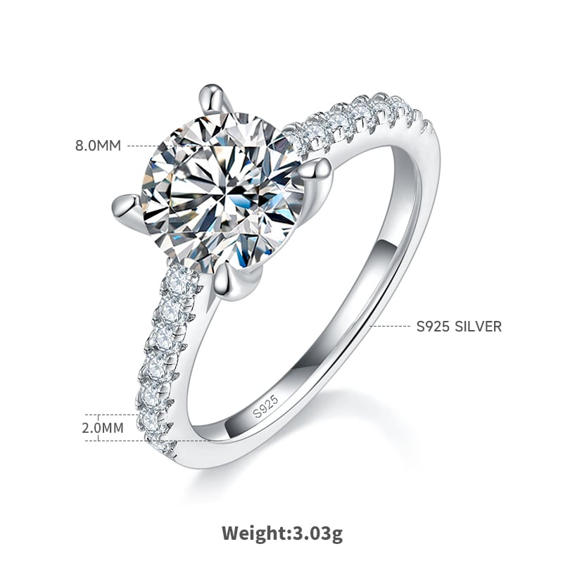 2ct Round Moissanite Pavé Solitaire Ring | 8mm DEW | 925 Silver