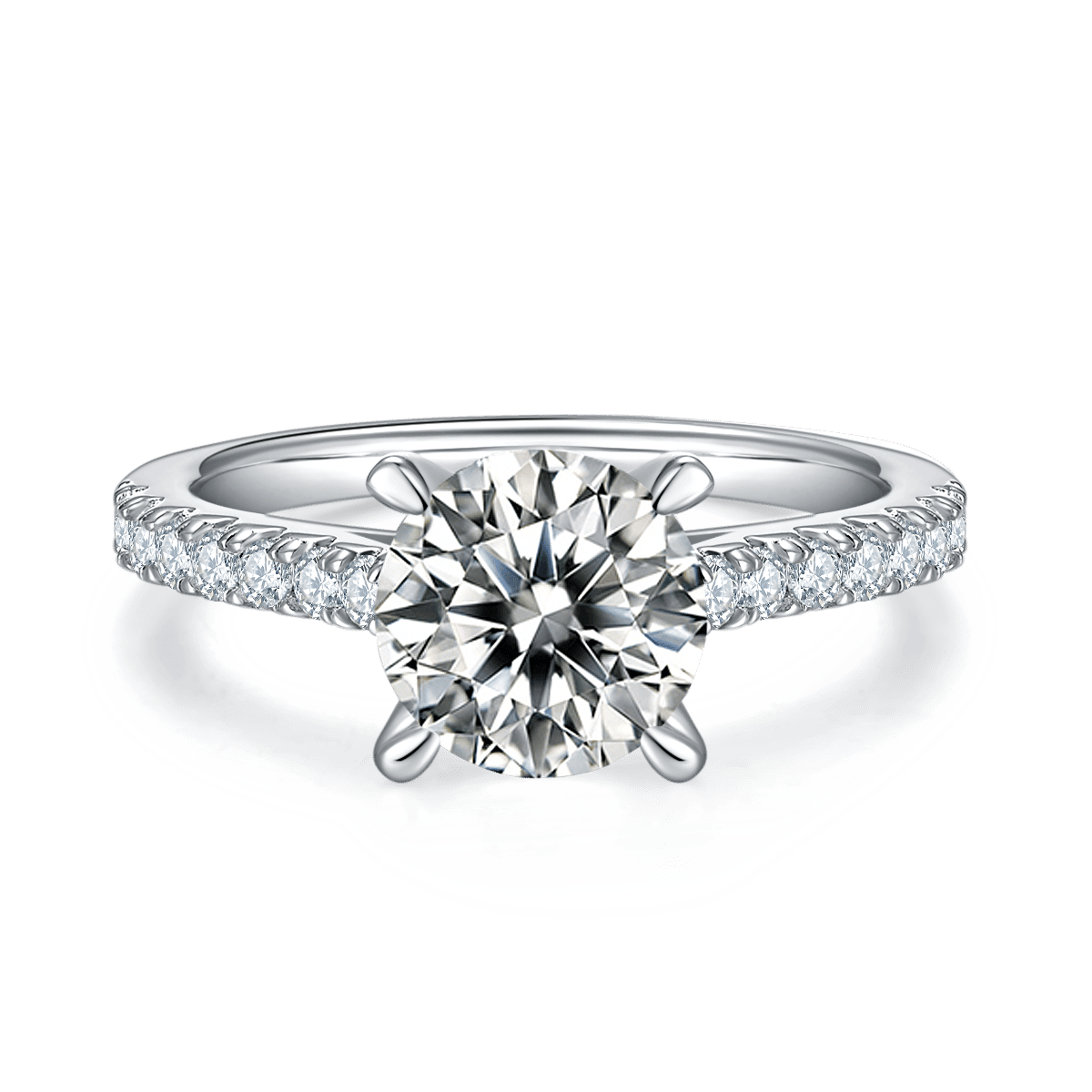 2ct Round Moissanite Pavé Solitaire Ring | 8mm DEW | 925 Silver - Image 2