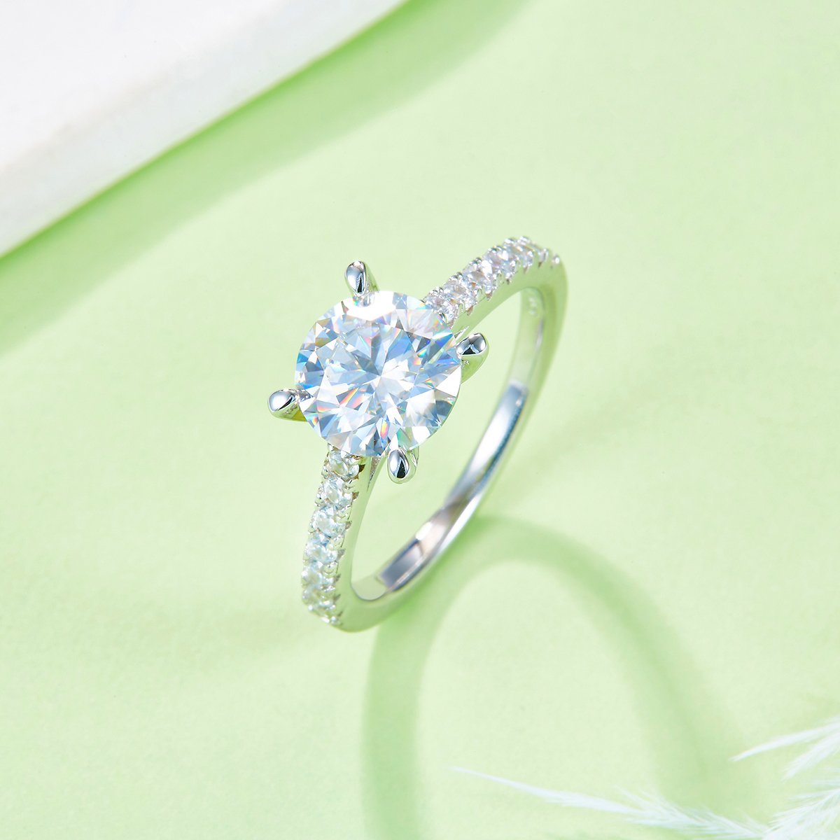 2ct Round Moissanite Pavé Solitaire Ring | 8mm DEW | 925 Silver - Image 4