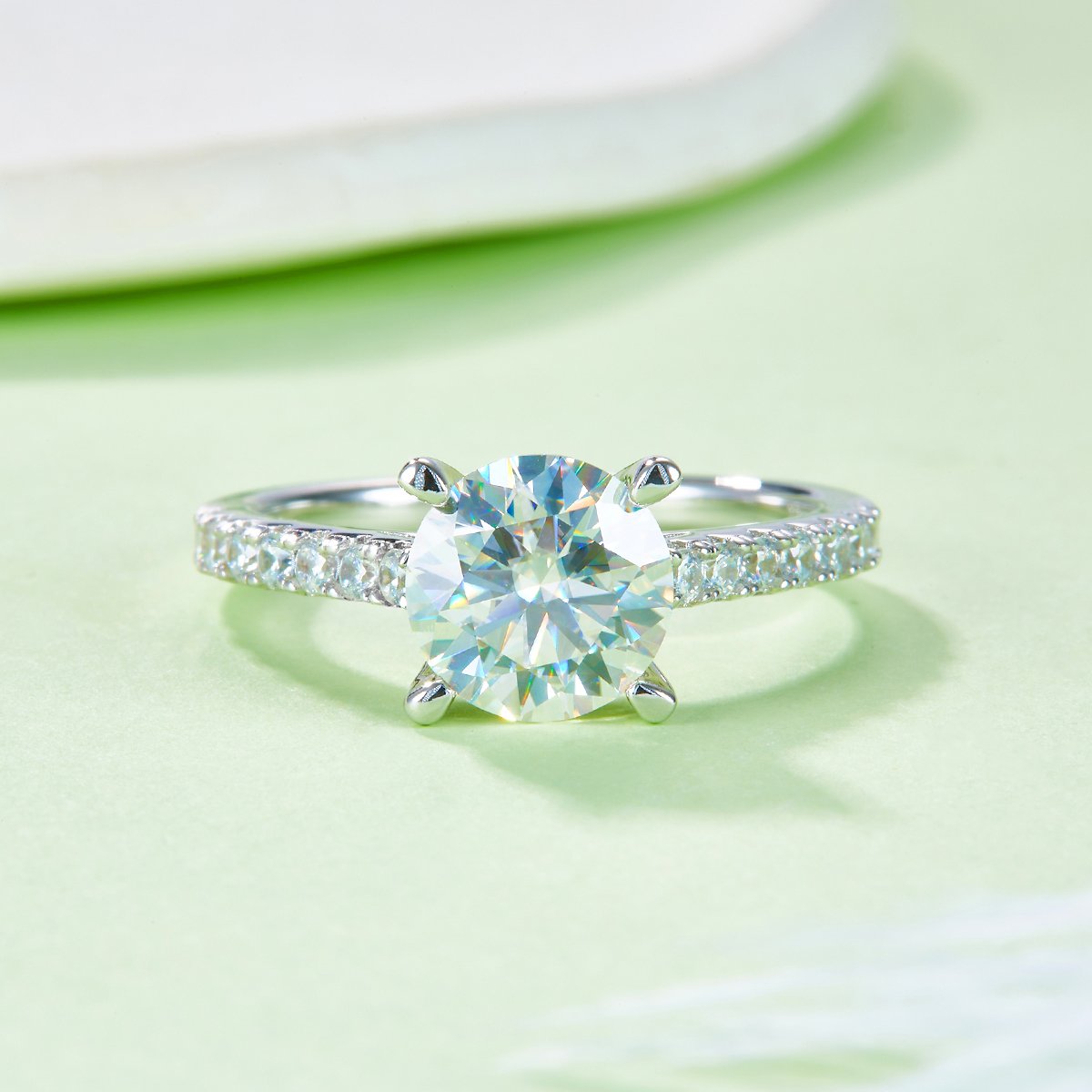 2ct Round Moissanite Pavé Solitaire Ring | 8mm DEW | 925 Silver - Image 6
