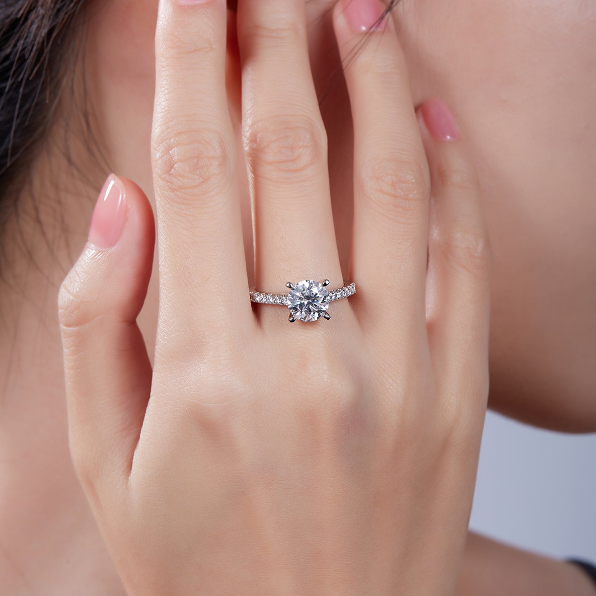 2ct Round Moissanite Pavé Solitaire Ring | 8mm DEW | 925 Silver - Image 7