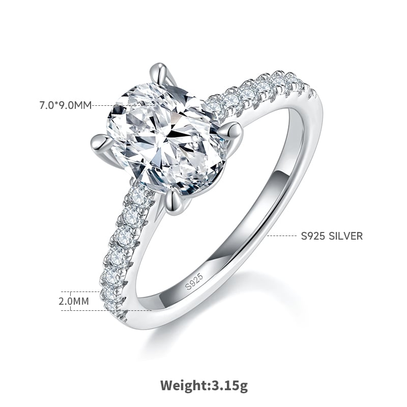2ct Oval-Cut Moissanite Pavé Solitaire Ring