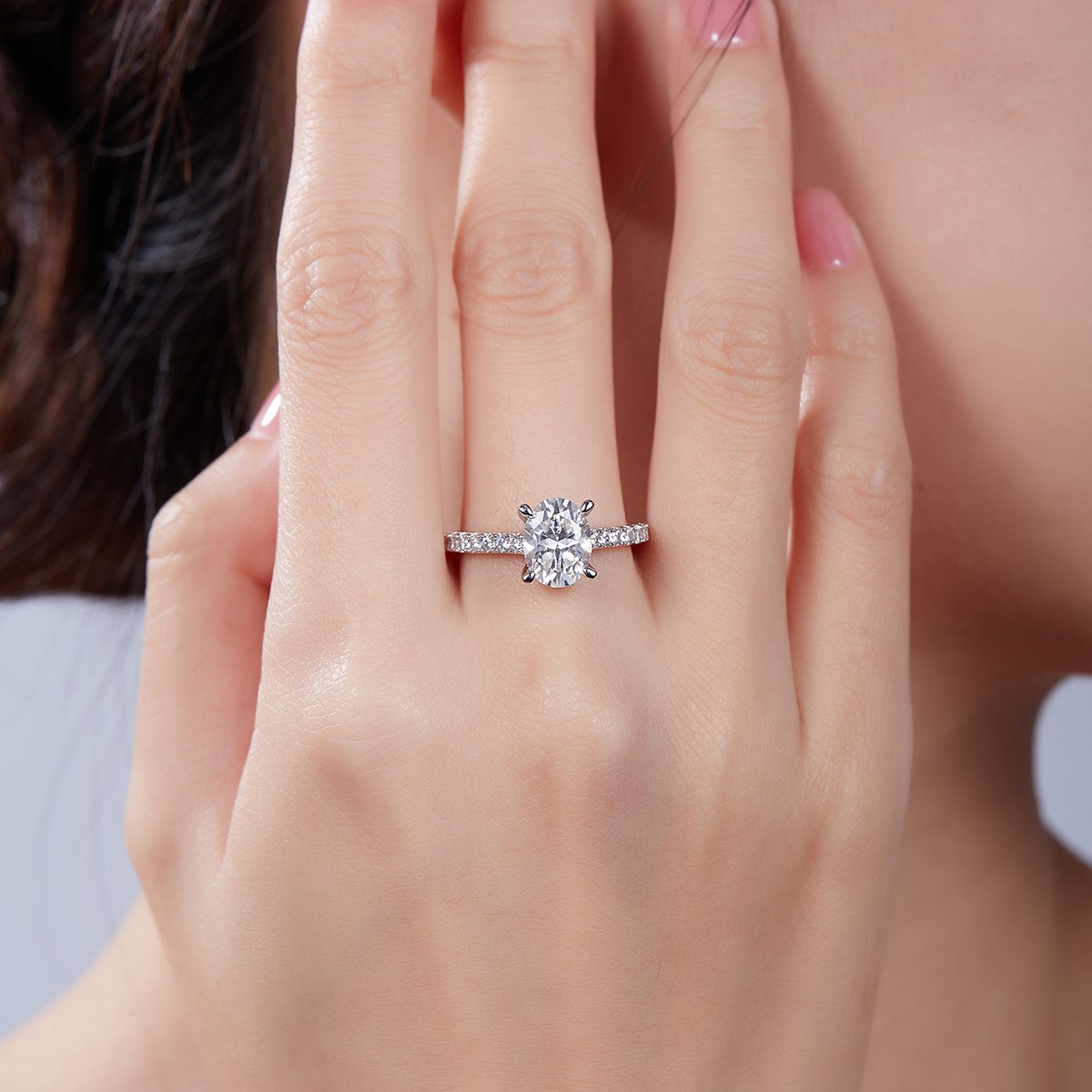 2ct Oval-Cut Moissanite Pavé Solitaire Ring - Image 7