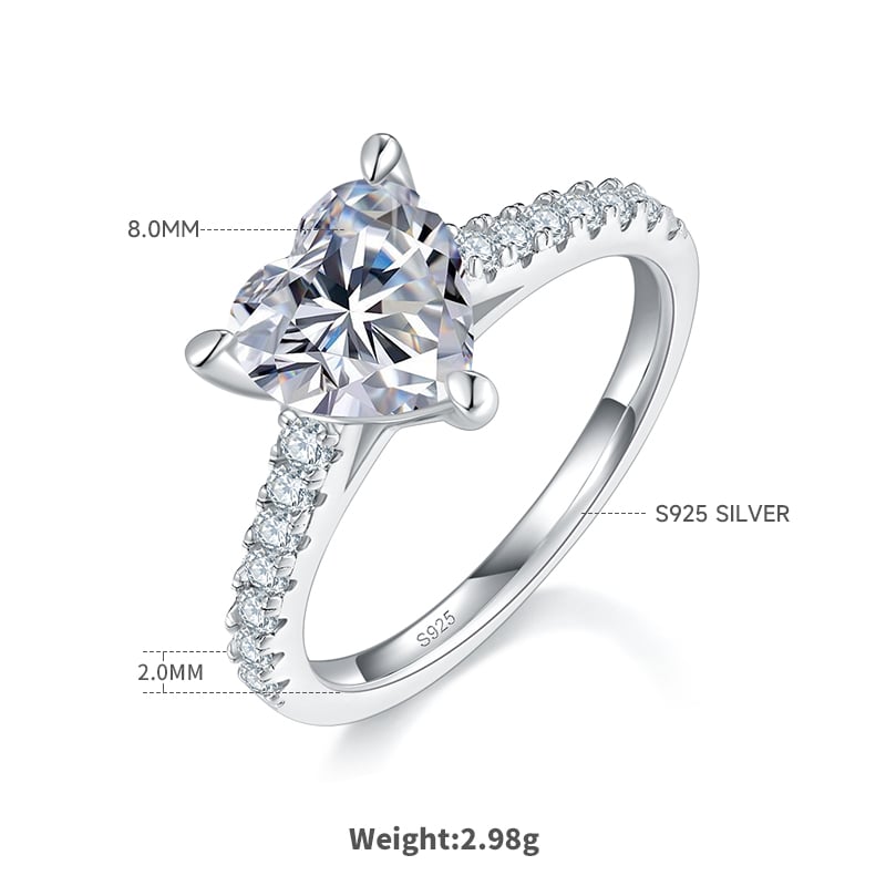 2ct Heart-Cut Moissanite Solitaire Pavé Ring