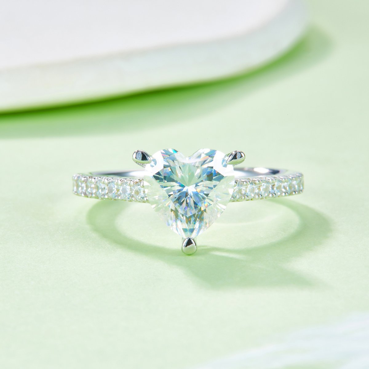 2ct Heart-Cut Moissanite Solitaire Pavé Ring - Image 6