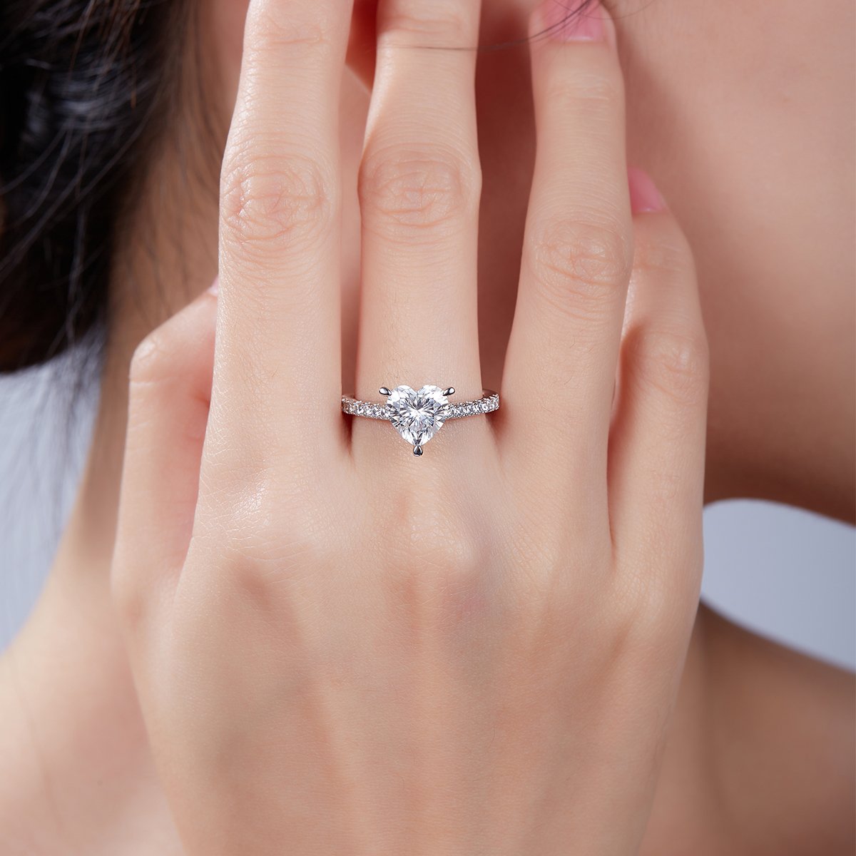 2ct Heart-Cut Moissanite Solitaire Pavé Ring - Image 7