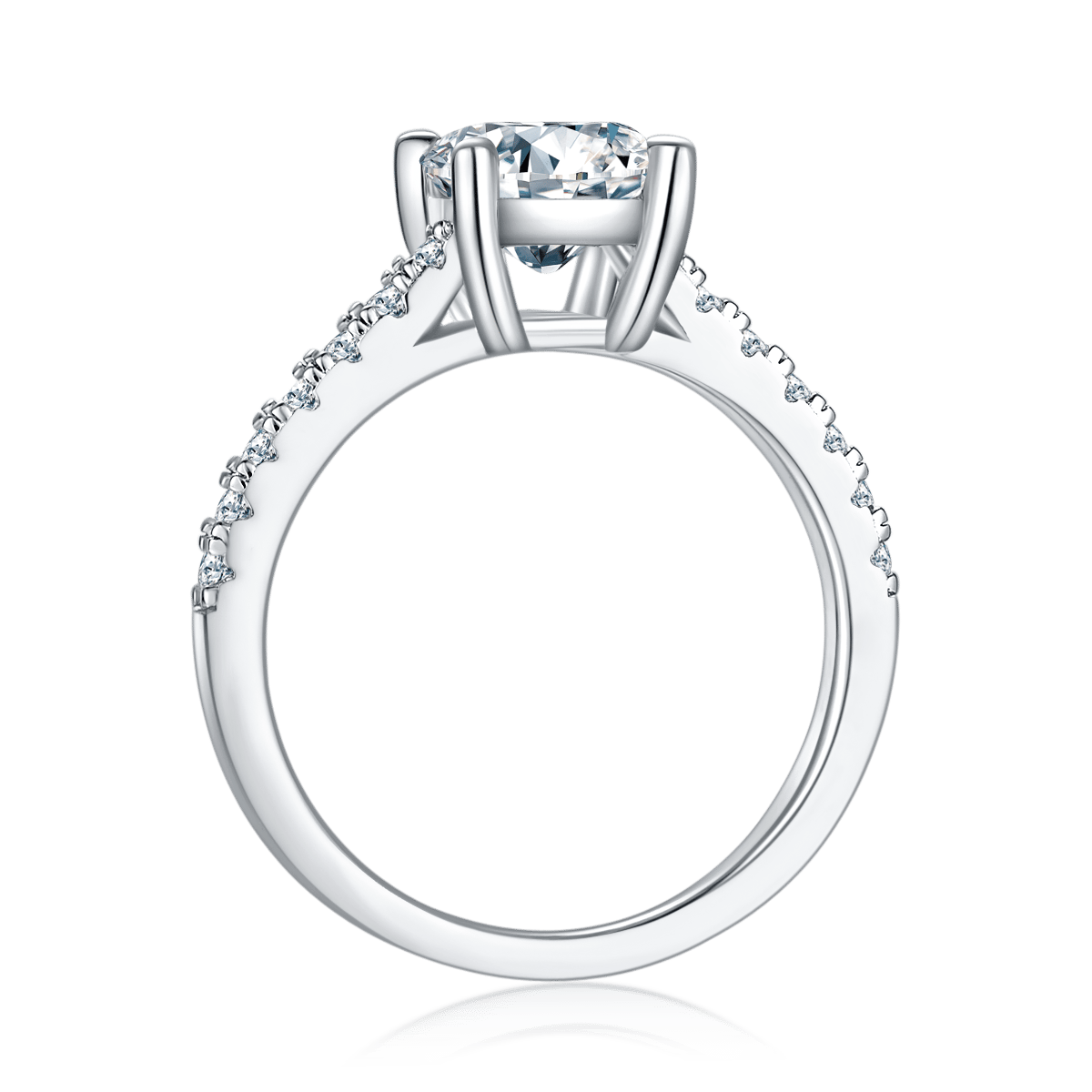 2ct Emerald-Cut Moissanite Solitaire Ring | Pavé Band | 925 Silver - Image 3