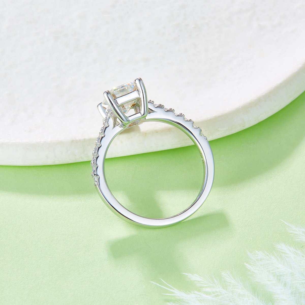 2ct Emerald-Cut Moissanite Solitaire Ring | Pavé Band | 925 Silver - Image 5