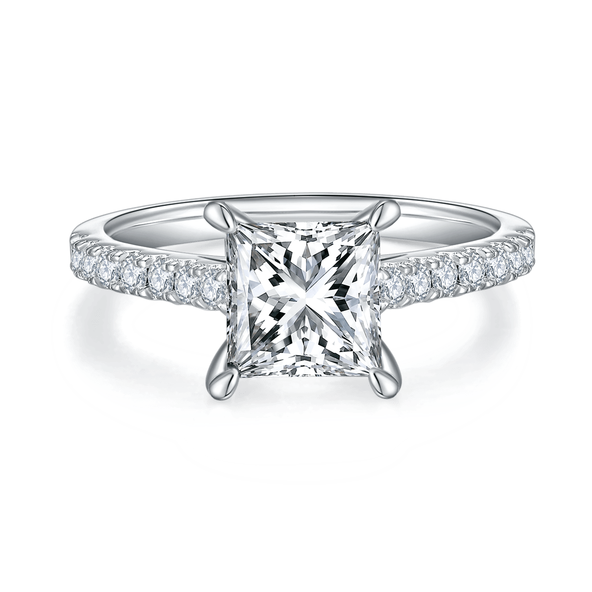 2ct Princess-Cut Moissanite Pavé Solitaire Ring | 7mm DEF VVS | 925 Silver - Image 2