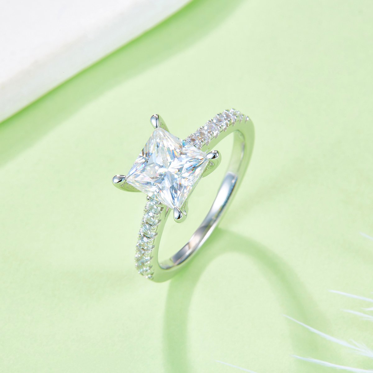2ct Princess-Cut Moissanite Pavé Solitaire Ring | 7mm DEF VVS | 925 Silver - Image 4