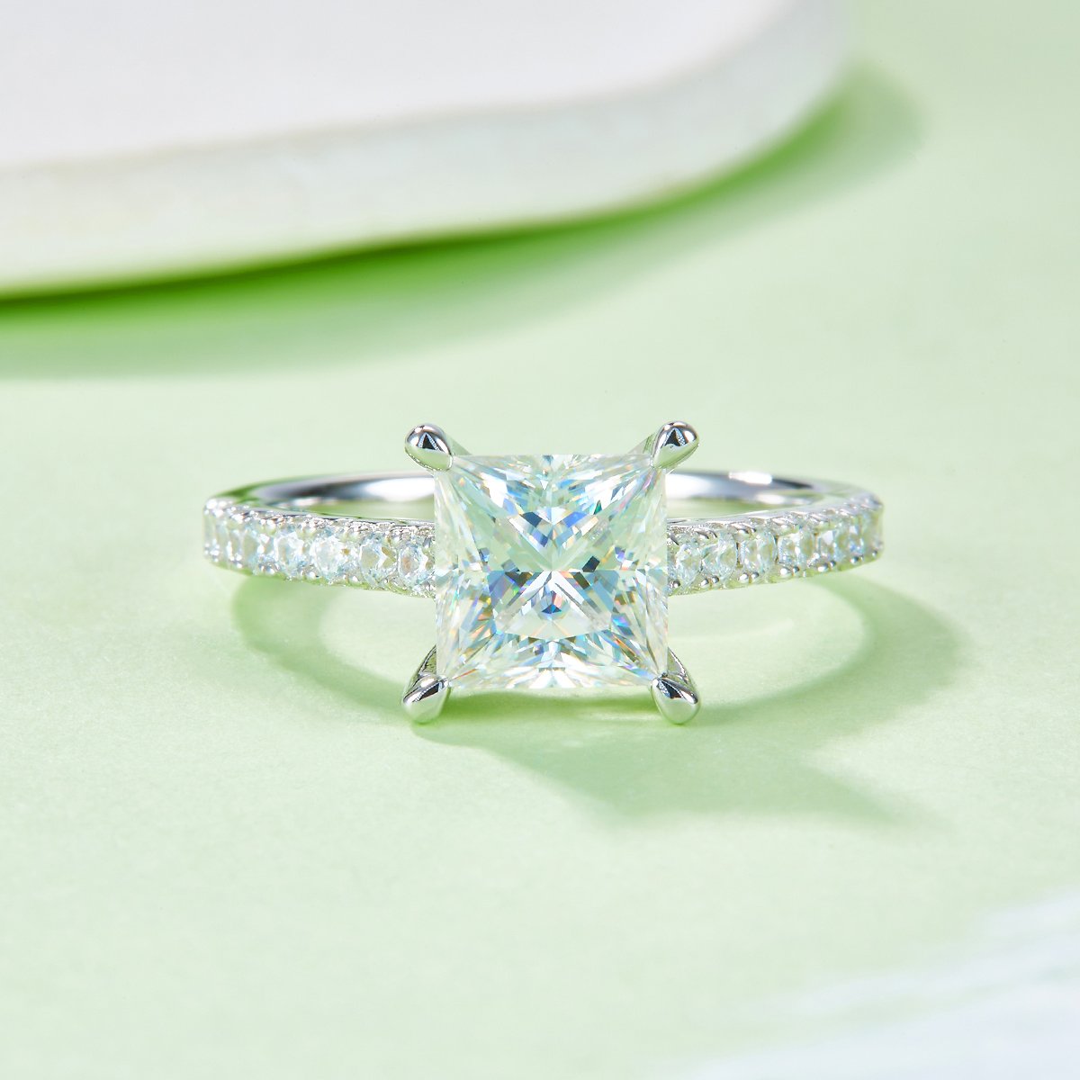 2ct Princess-Cut Moissanite Pavé Solitaire Ring | 7mm DEF VVS | 925 Silver - Image 6