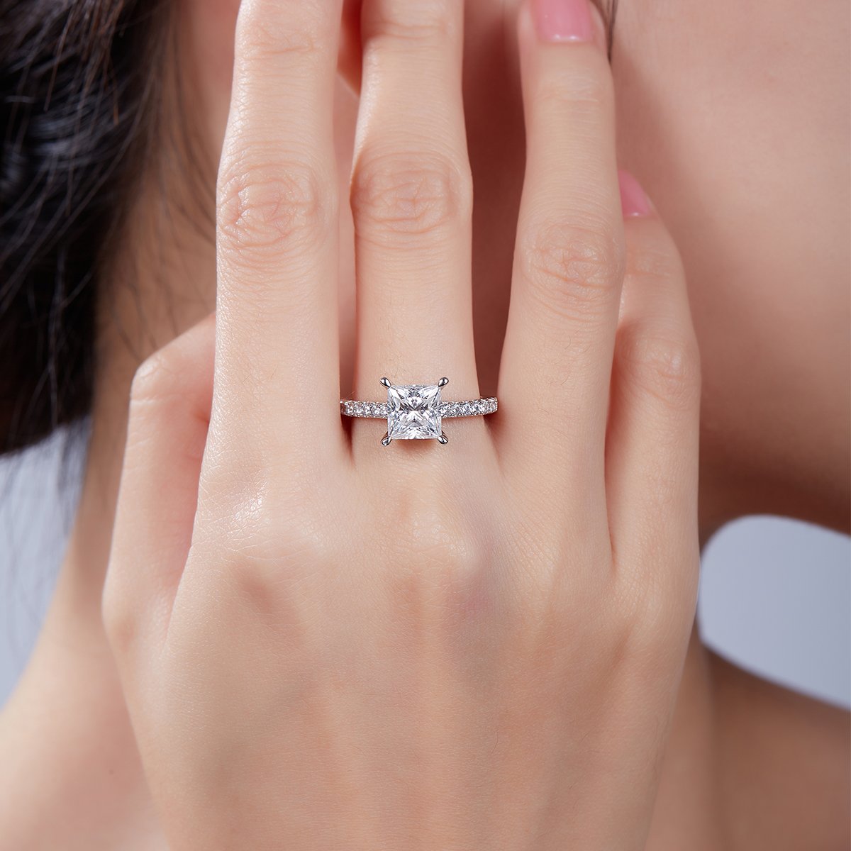 2ct Princess-Cut Moissanite Pavé Solitaire Ring | 7mm DEF VVS | 925 Silver - Image 7