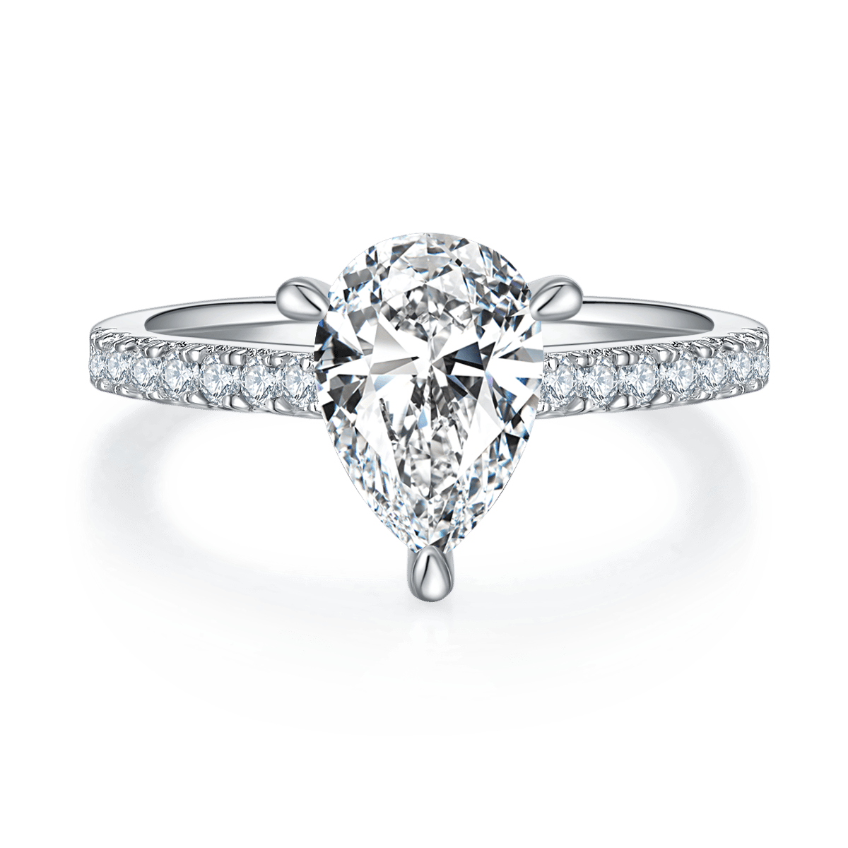 2ct Pear-Cut Moissanite Pavé Solitaire Ring | DEF VVS | 925 Silver - Image 2