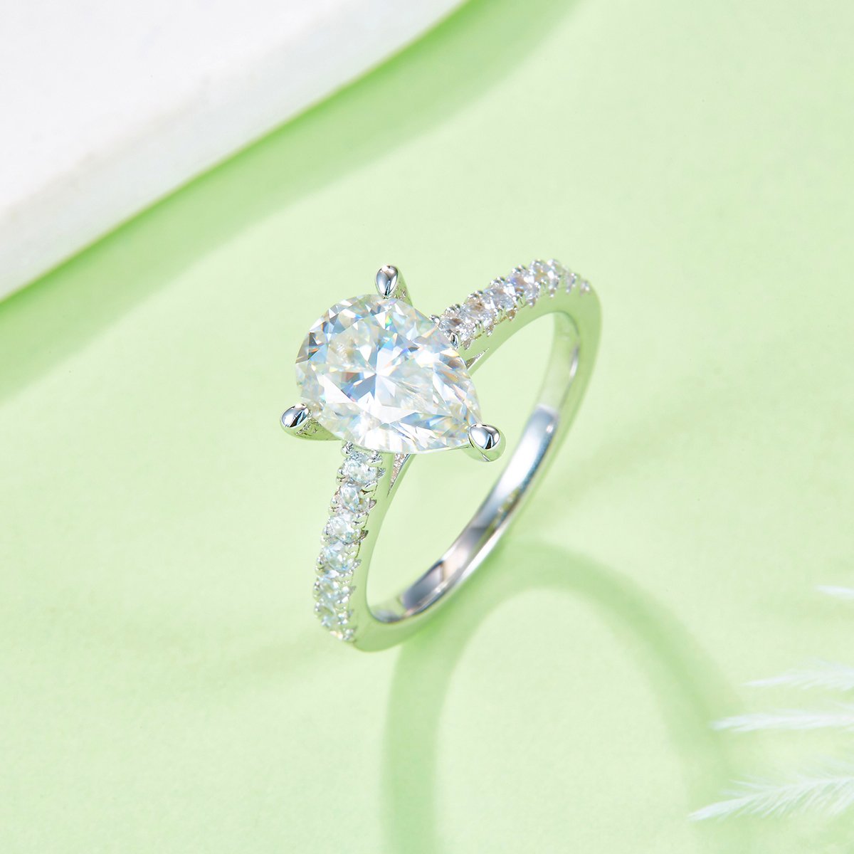 2ct Pear-Cut Moissanite Pavé Solitaire Ring | DEF VVS | 925 Silver - Image 4