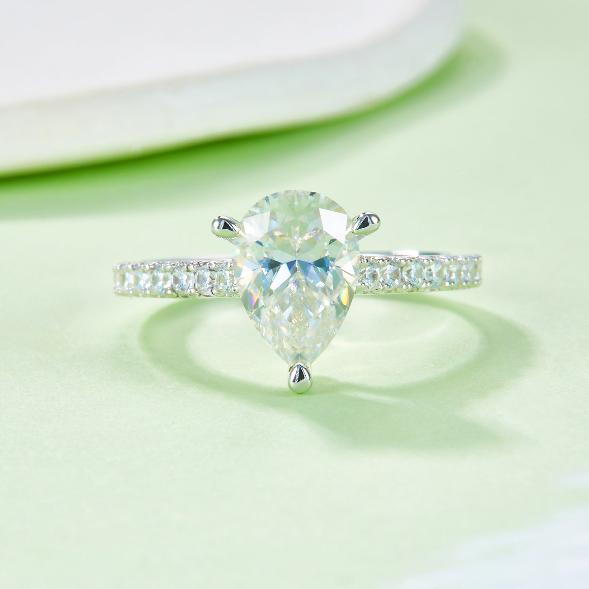 2ct Pear-Cut Moissanite Pavé Solitaire Ring | DEF VVS | 925 Silver - Image 6