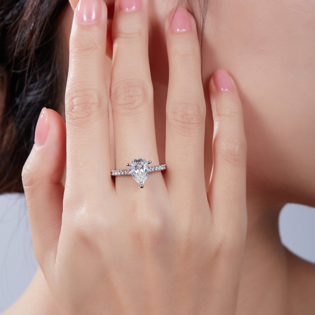 2ct Pear-Cut Moissanite Pavé Solitaire Ring | DEF VVS | 925 Silver - Image 7