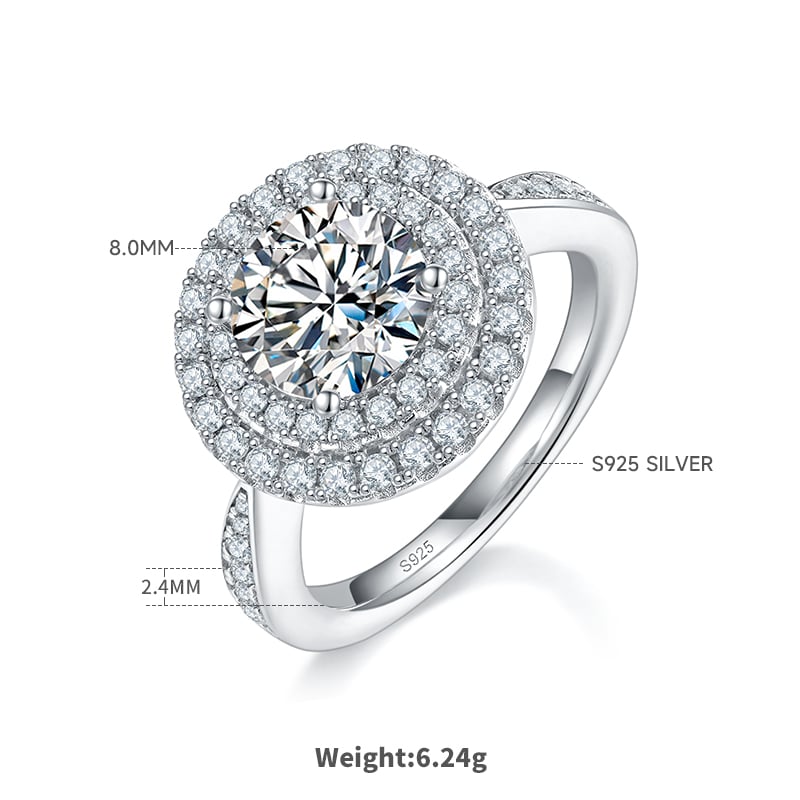 2ct Round Moissanite Double Halo Ring | DEF Colorless VVS | 925 Sterling Silver