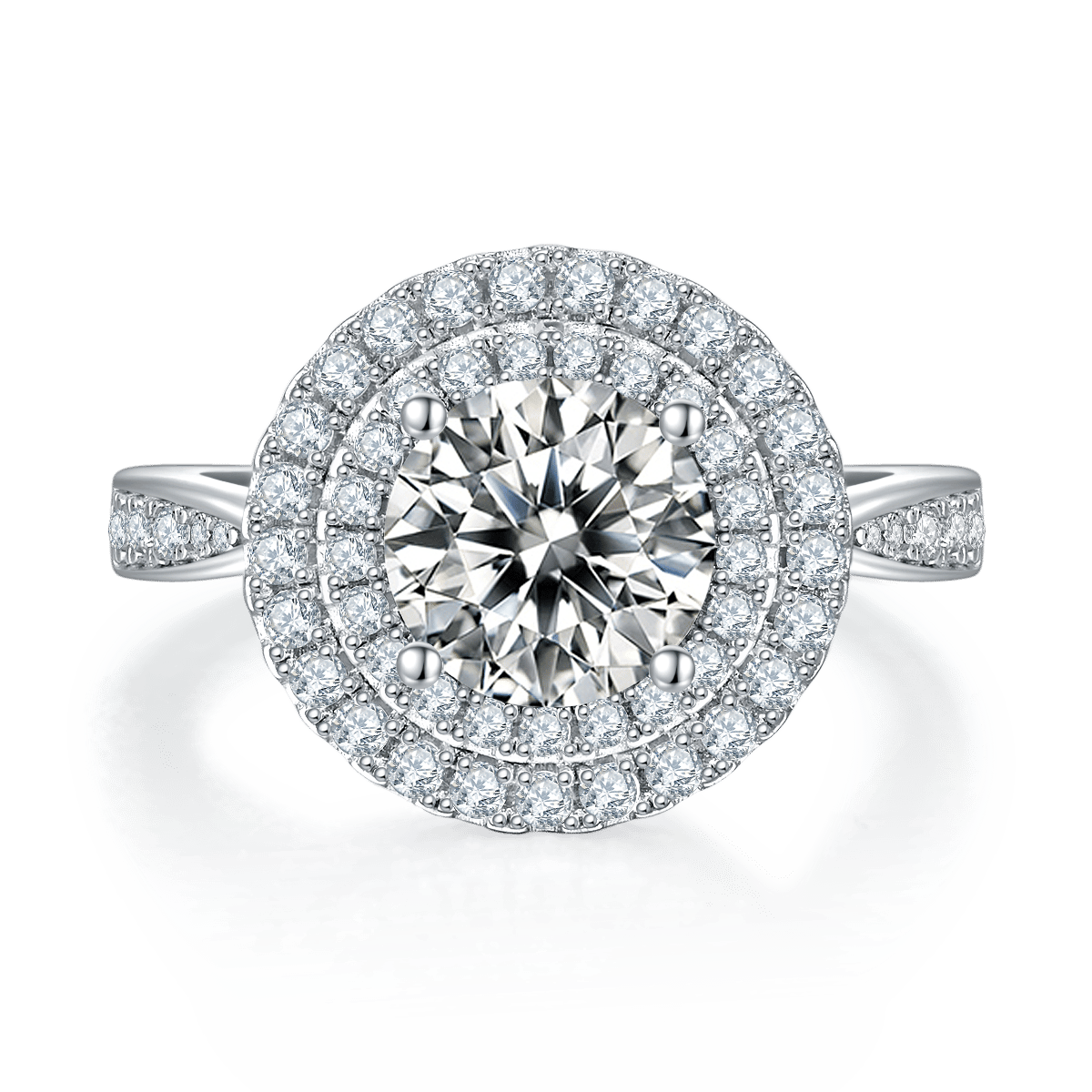 2ct Round Moissanite Double Halo Ring | DEF Colorless VVS | 925 Sterling Silver - Image 2