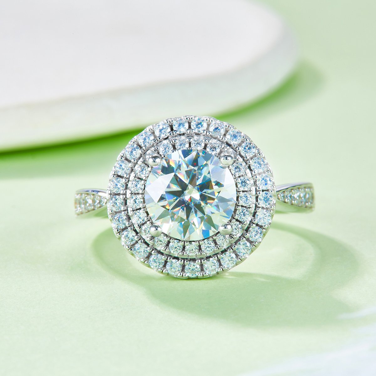 2ct Round Moissanite Double Halo Ring | DEF Colorless VVS | 925 Sterling Silver - Image 6