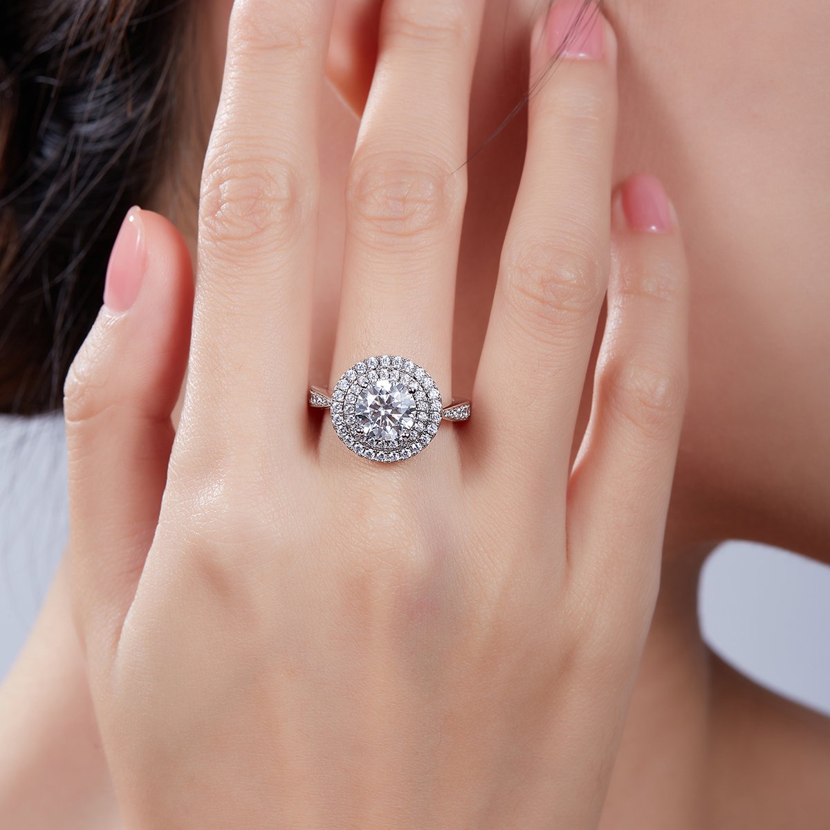 2ct Round Moissanite Double Halo Ring | DEF Colorless VVS | 925 Sterling Silver - Image 7