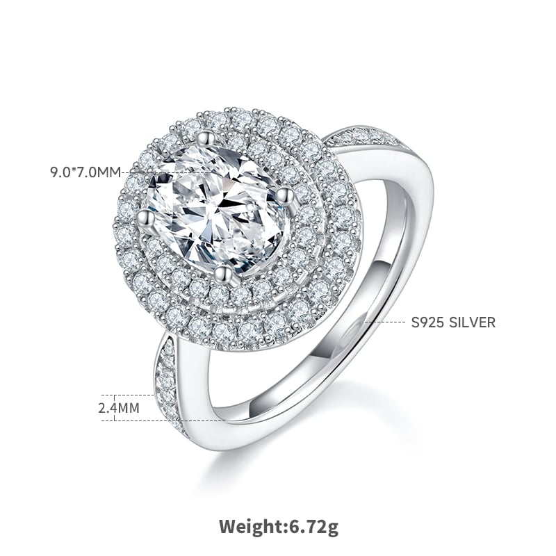 2ct Oval-Cut Moissanite Double-Halo Ring | 925 Sterling Silver