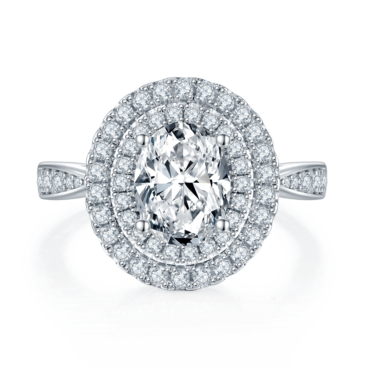 2ct Oval-Cut Moissanite Double-Halo Ring | 925 Sterling Silver - Image 2