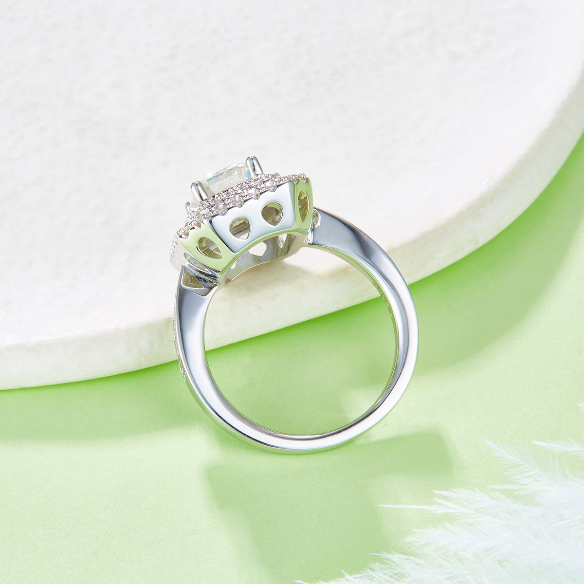 2ct Emerald-Cut Moissanite Double-Halo Ring | 8x6mm DEW 925 Silver - Image 5