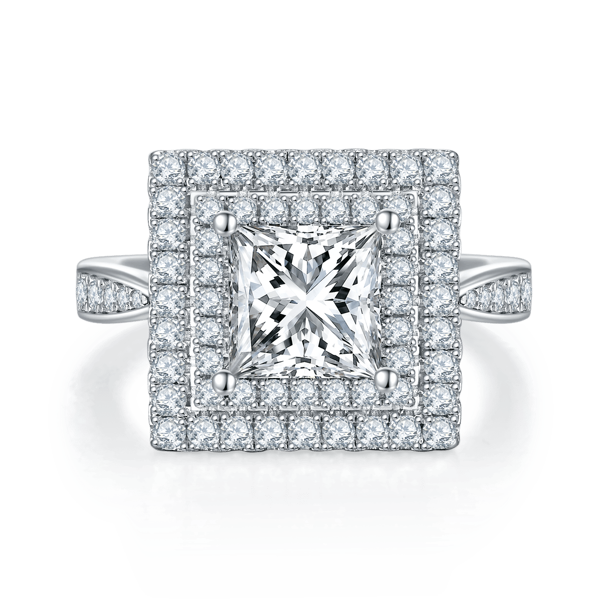 1ct Princess-Cut Moissanite Double-Halo Engagement Ring - Image 2