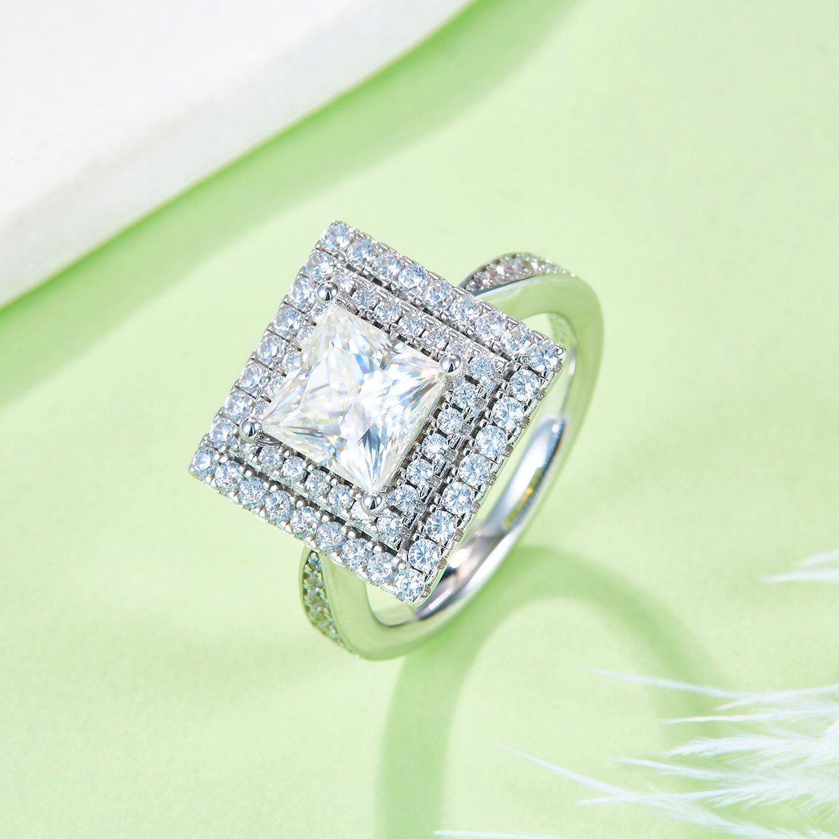 1ct Princess-Cut Moissanite Double-Halo Engagement Ring - Image 4