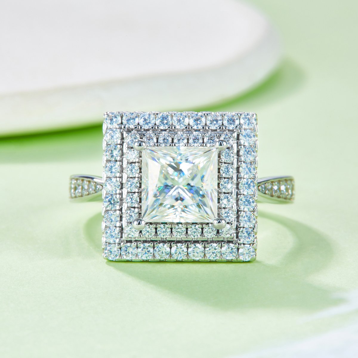 1ct Princess-Cut Moissanite Double-Halo Engagement Ring - Image 6