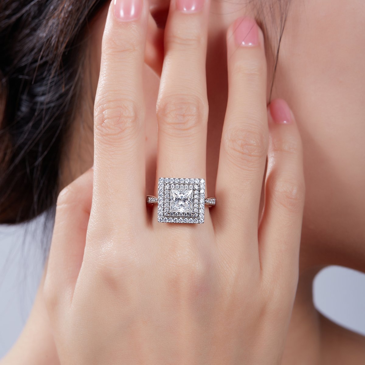 1ct Princess-Cut Moissanite Double-Halo Engagement Ring - Image 7