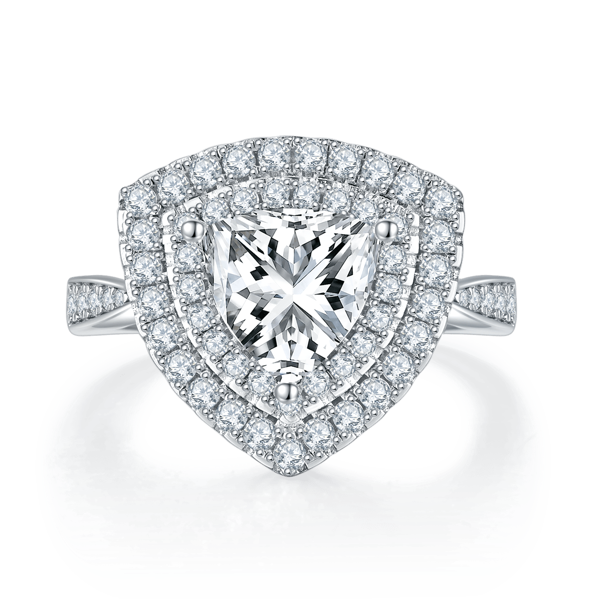 2ct Trillion-Cut Moissanite Double-Halo Ring | 8mm DEF VVS | 925 Silver - Image 2