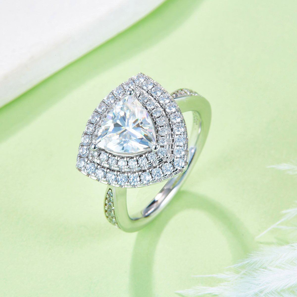 2ct Trillion-Cut Moissanite Double-Halo Ring | 8mm DEF VVS | 925 Silver - Image 4