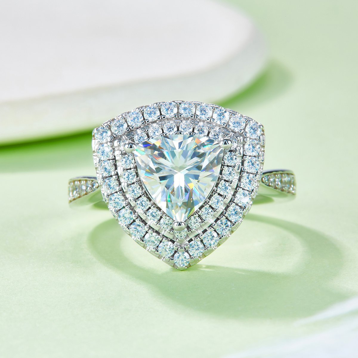 2ct Trillion-Cut Moissanite Double-Halo Ring | 8mm DEF VVS | 925 Silver - Image 6