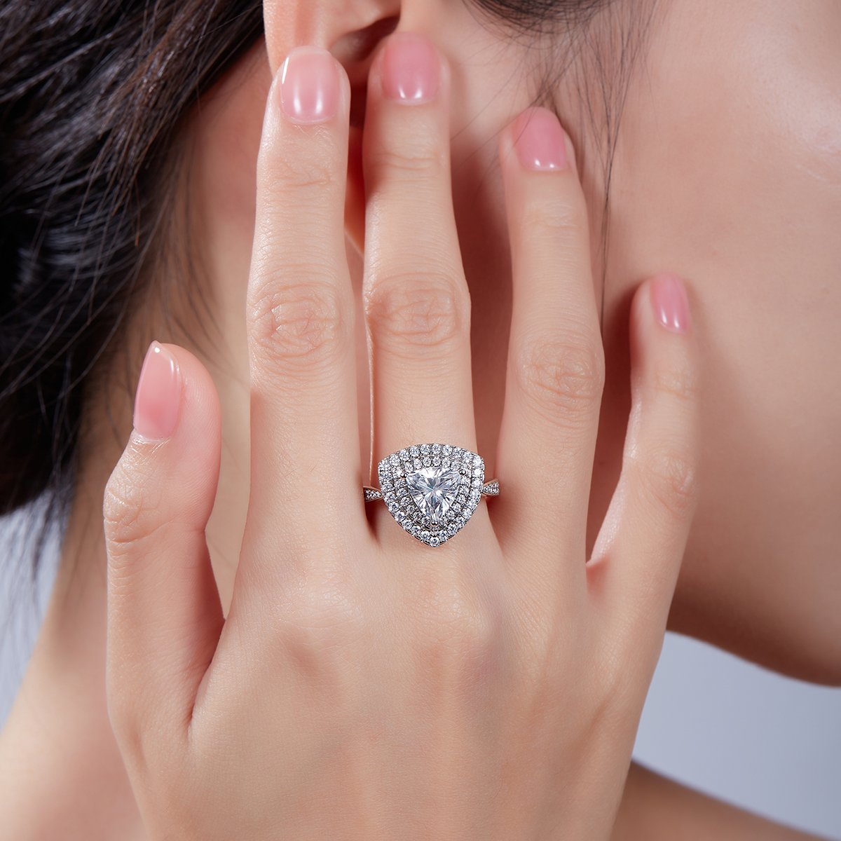 2ct Trillion-Cut Moissanite Double-Halo Ring | 8mm DEF VVS | 925 Silver - Image 7