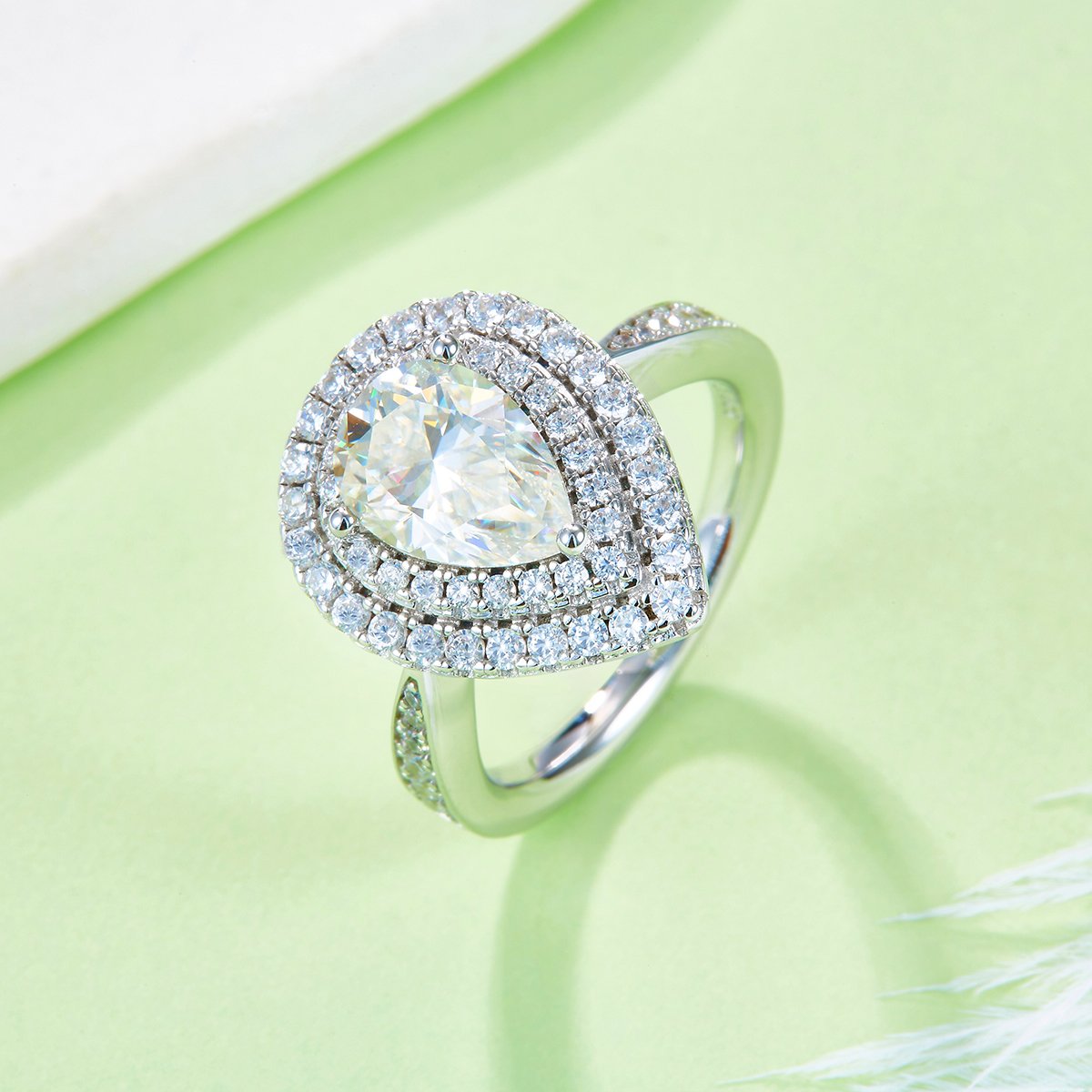 2ct Pear-Cut Moissanite Double Halo Engagement Ring - Image 4