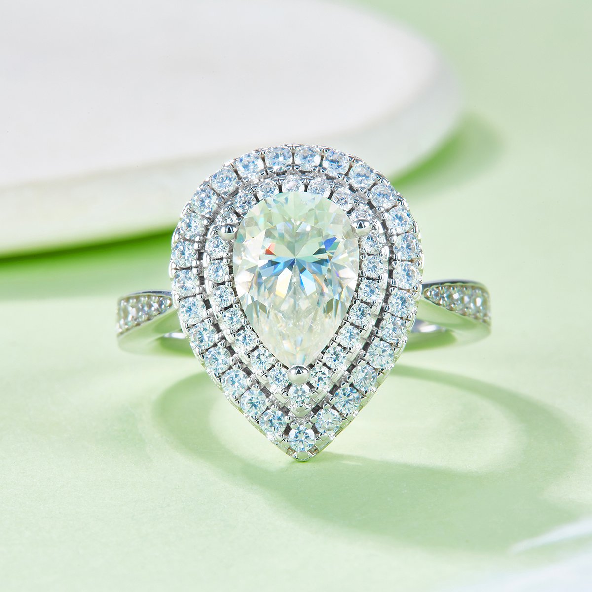 2ct Pear-Cut Moissanite Double Halo Engagement Ring - Image 6