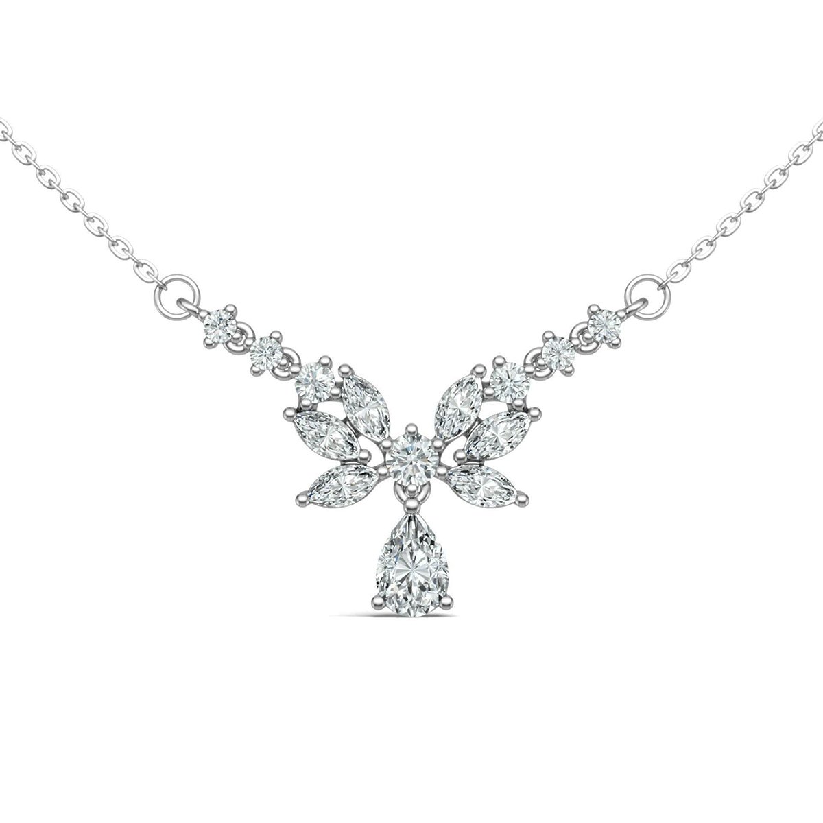 Moissanite Marquise Petal Cluster Drop Necklace | 3.44ct DEW White Gold