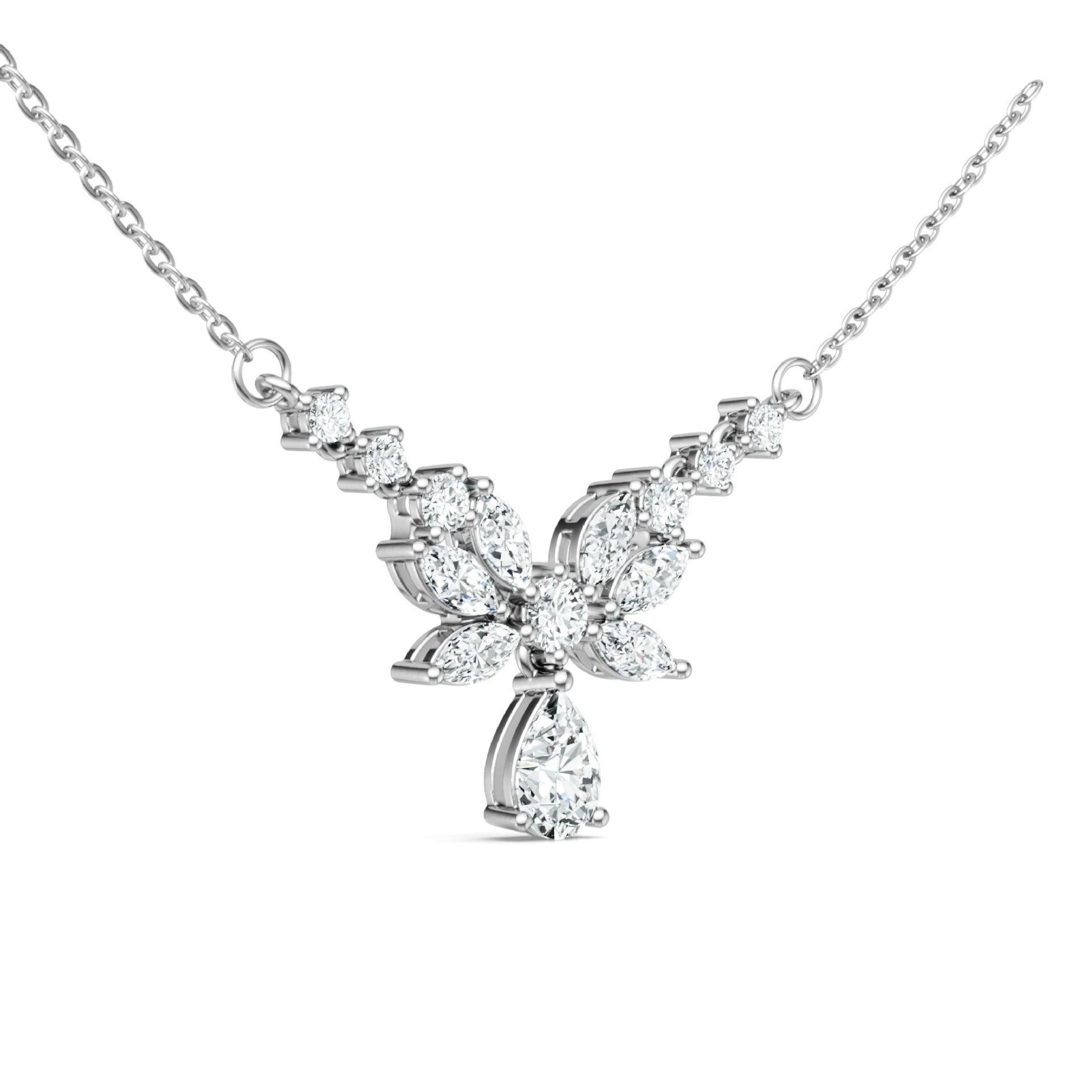 Moissanite Marquise Petal Cluster Drop Necklace | 3.44ct DEW White Gold - Image 2