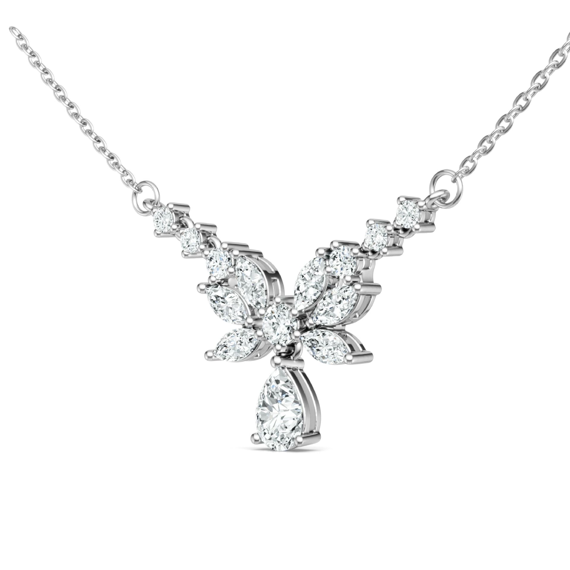 Moissanite Marquise Petal Cluster Drop Necklace | 3.44ct DEW White Gold - Image 3
