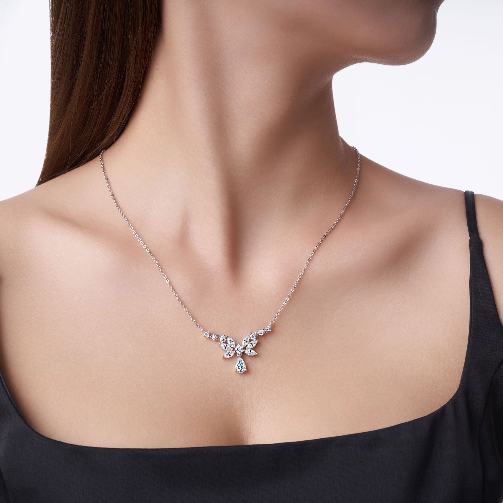 Moissanite Marquise Petal Cluster Drop Necklace | 3.44ct DEW White Gold - Image 6