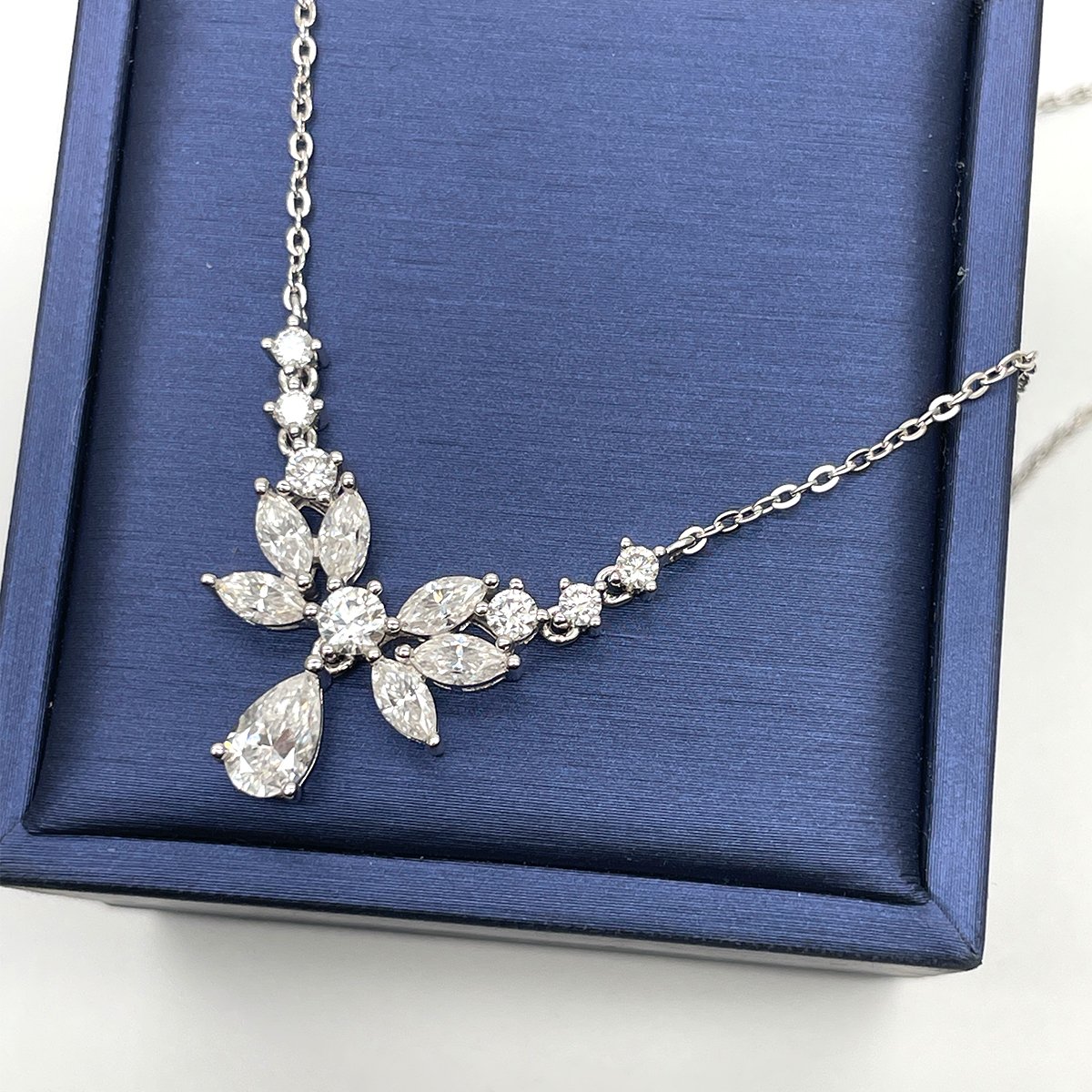 Moissanite Marquise Petal Cluster Drop Necklace | 3.44ct DEW White Gold - Image 7