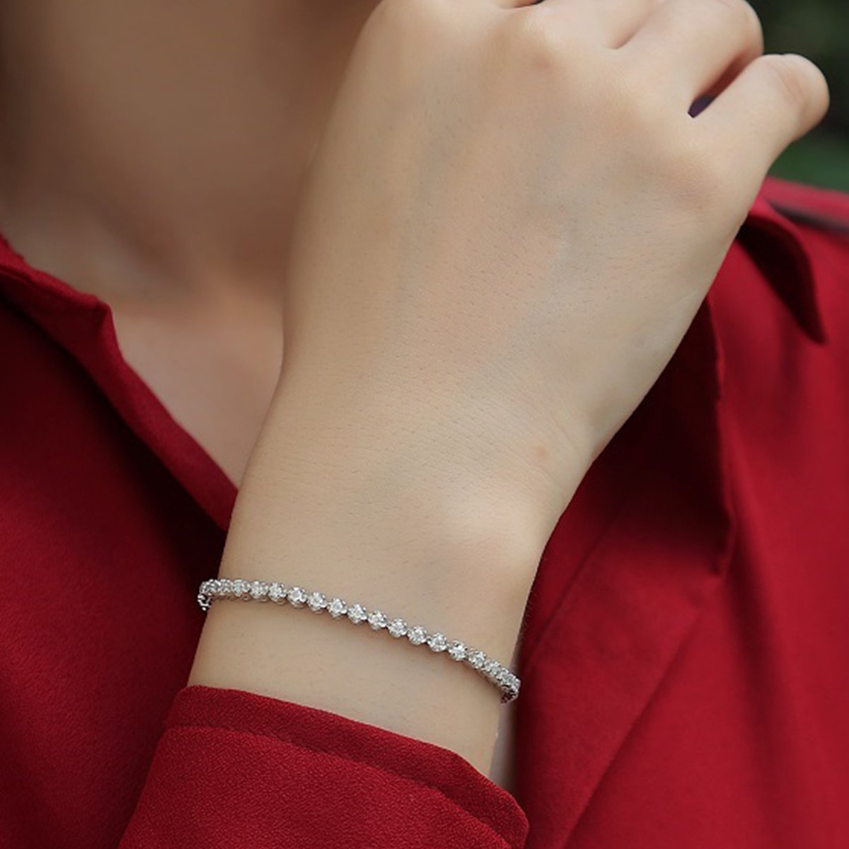 Classic Illusion-Set Moissanite Tennis Bracelet | 925 Silver, 18K White Gold - Image 5