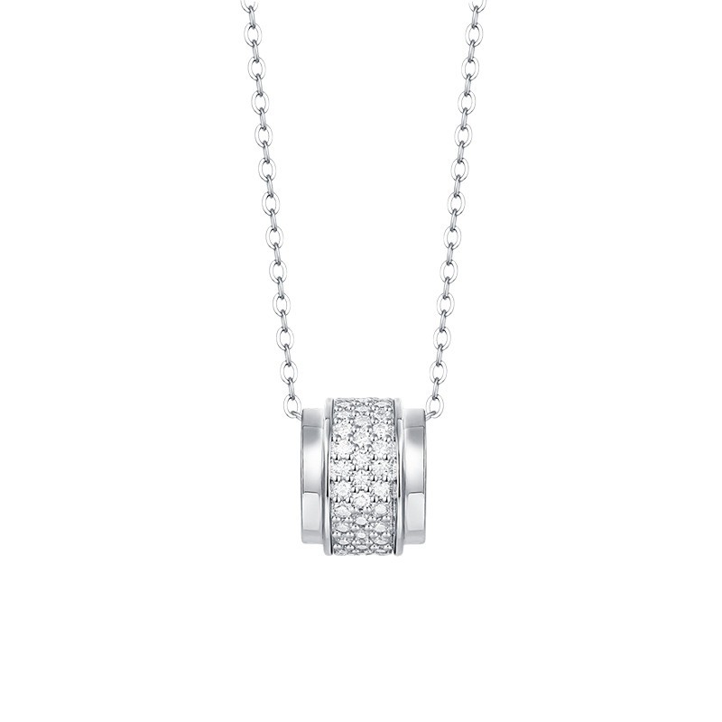 Moissanite Pave Rondelle Bead Necklace | 925 Silver White Gold Pendant